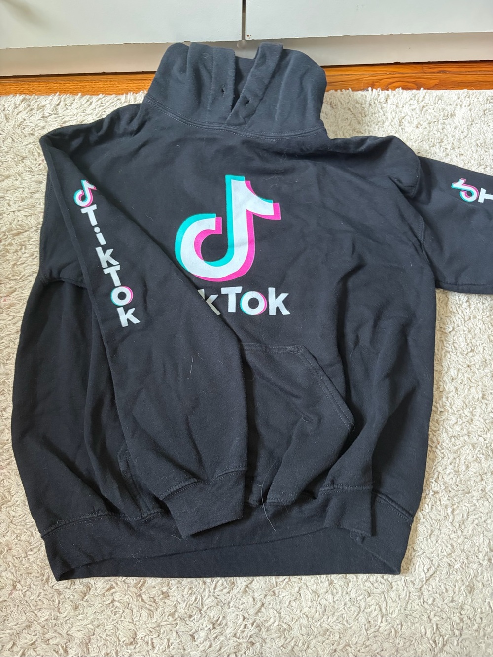 Gildan Black Hoodie with Teal and Pink Graphic